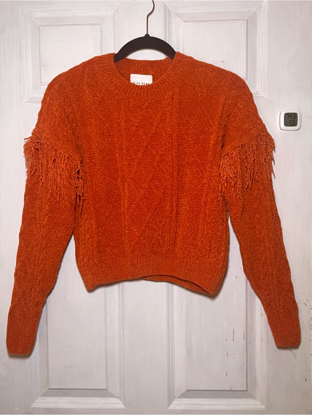 Unknown Brand Orange Fringe Cable Knit Sweater crop